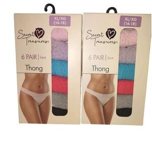Lot of 2 Secret Treasures Womens 6 Pack Lace Thong Panties XL 16-18 Multi New